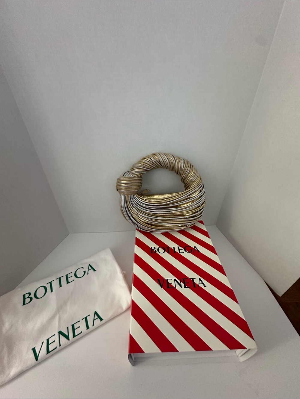 Bottega Veneta Tubular Laminated Lambskin Mini Jodie Bag - Gold/Silver